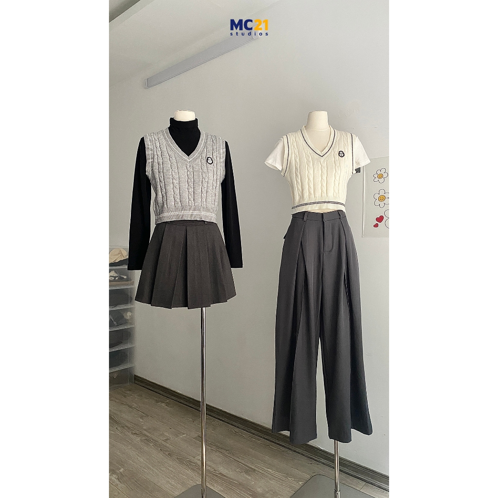 Áo gile len MC21.STUDIOS dáng ngắn croptop freesize nữ Ulzzang Streetwear Hàn Quốc vải mềm xịn A3856