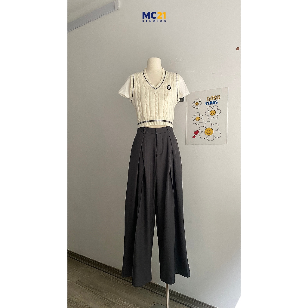 Quần vải ống rộng MC21.STUDIOS dáng suông bigsize lưng cạp cao Ulzzang pants Streetwear Hàn Quốc Q3810