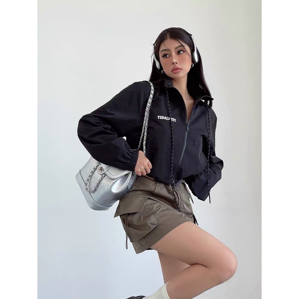 Khoác dù đen xám