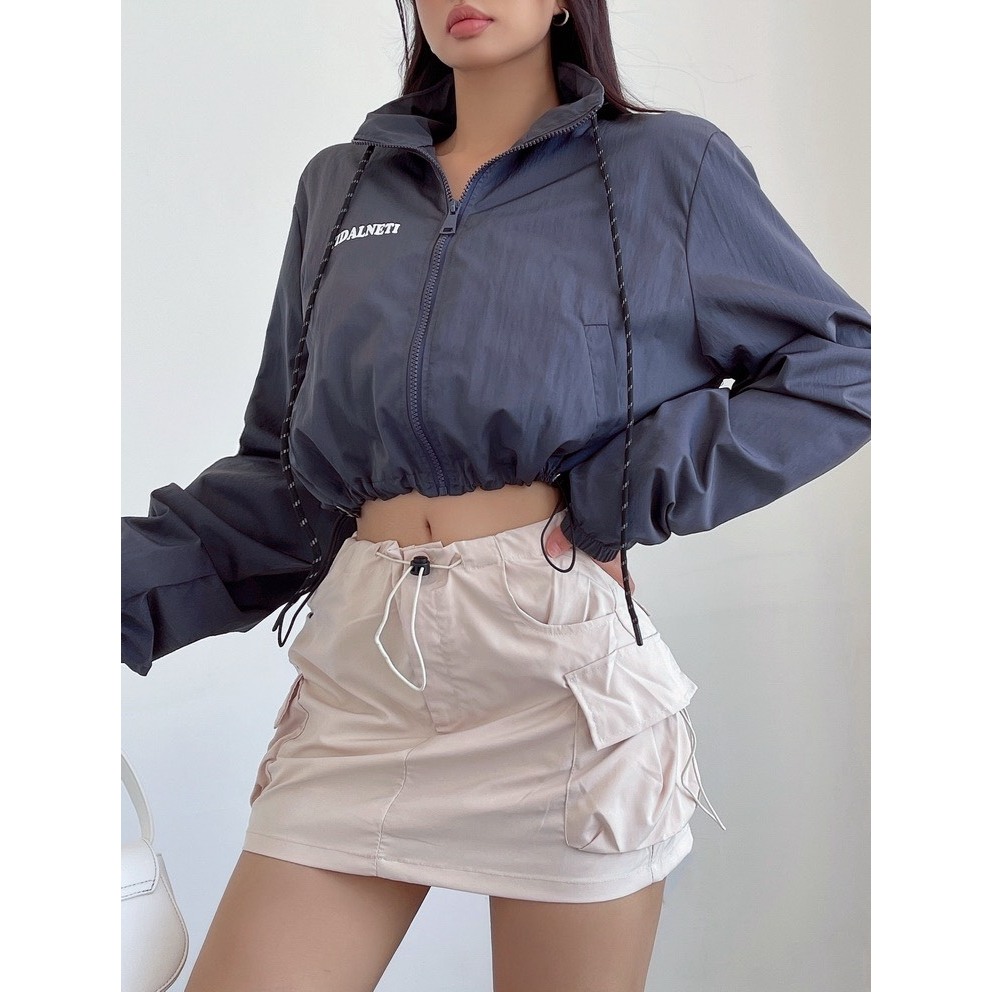 Khoác dù đen xám