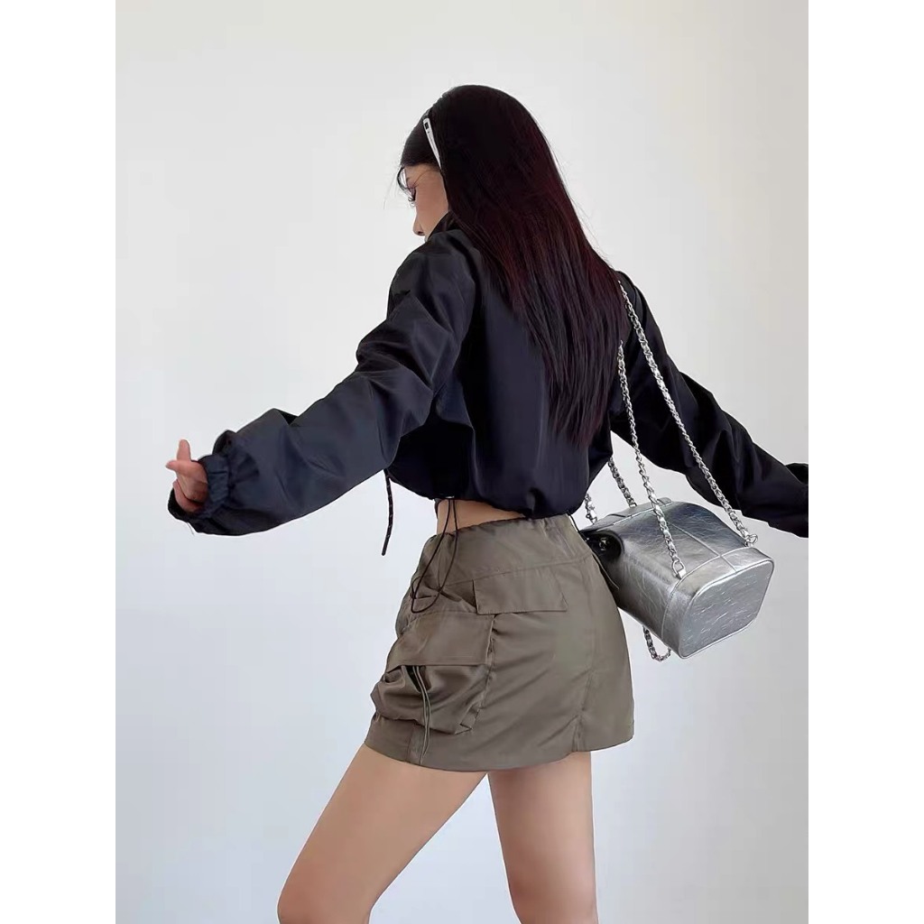 Khoác dù đen xám