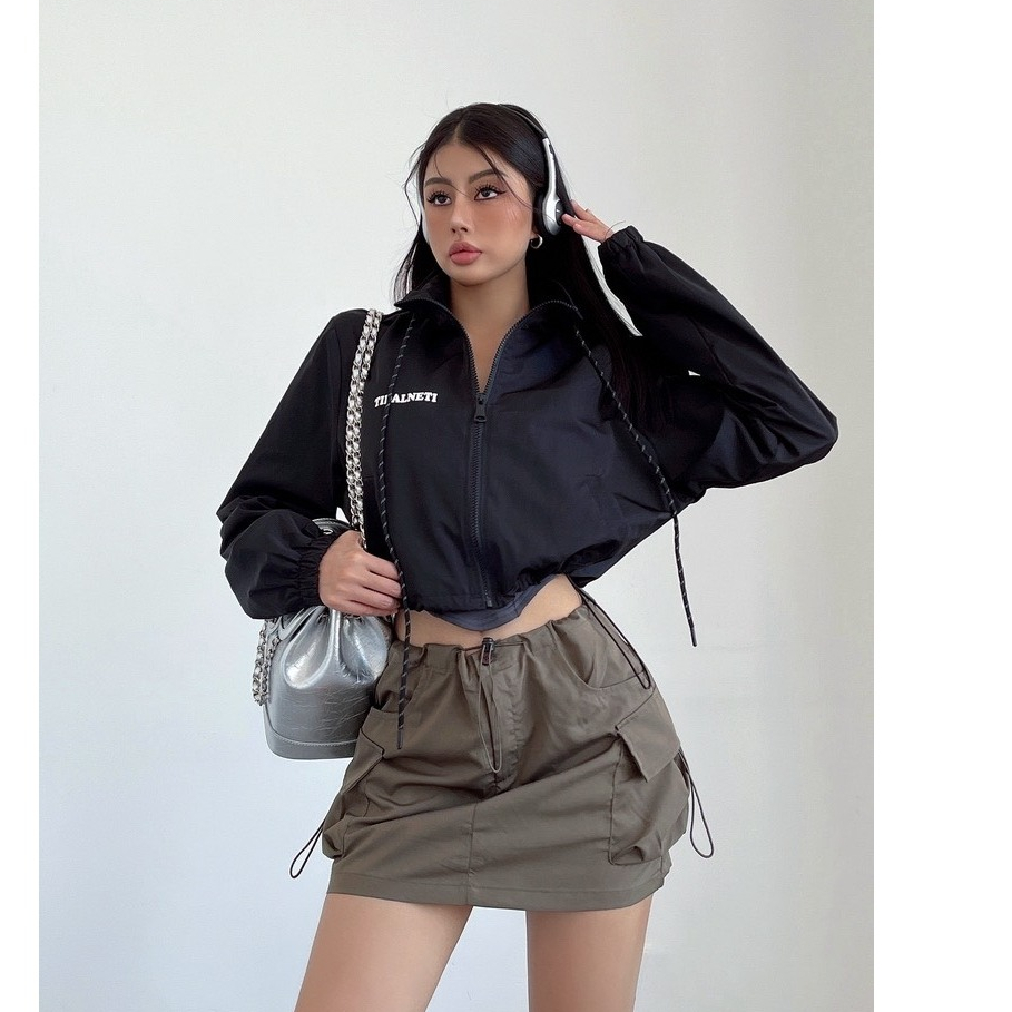 Khoác dù đen xám