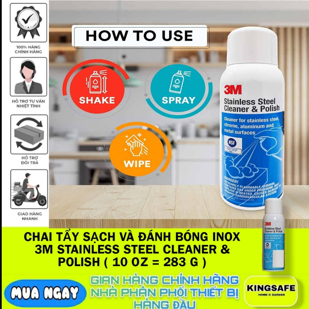CHAI TẨY SẠCH VÀ ĐÁNH BÓNG INOX 3M STAINLESS STEEL CLEANER & POLISH
