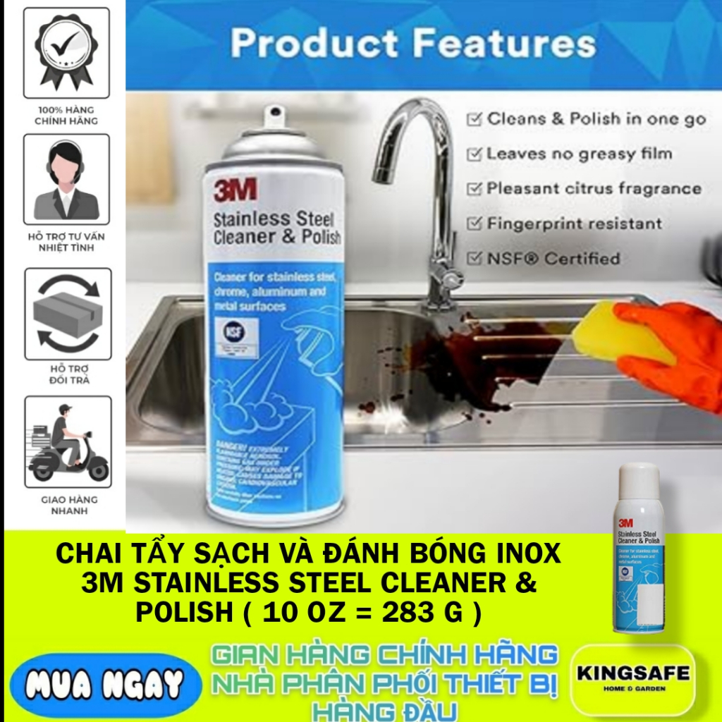 CHAI TẨY SẠCH VÀ ĐÁNH BÓNG INOX 3M STAINLESS STEEL CLEANER & POLISH