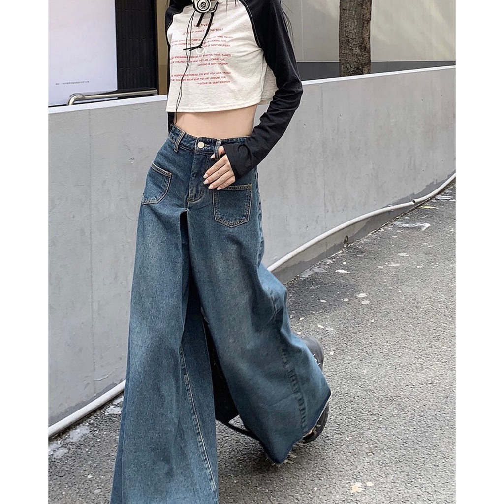 Quần denim mài giả váy