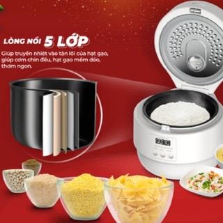 Nồi Cơm Điện Sharp KS-COM100DV-WH 1L 600W [Hẹn giờ, mâm nhiệt 3D, 6 chức năng nấu]