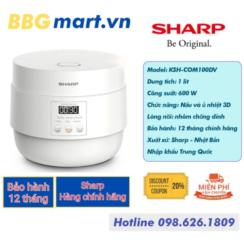 Nồi Cơm Điện Sharp KS-COM100DV-WH 1L 600W
