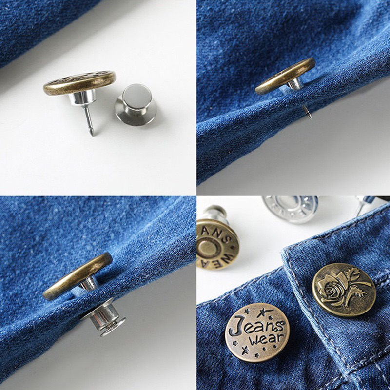 Nút cài quần jean bằng kim loại có thể tháo ra và điều chỉnh tiện lợi cho Nam Nữ