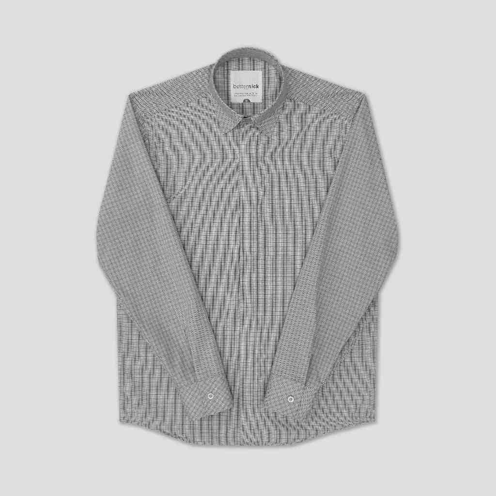 Áo sơ mi nam vải KATE MỊN NHẸ CHỐNG NHĂN, màu XÁM Caro không túi, dài tay BetterNick