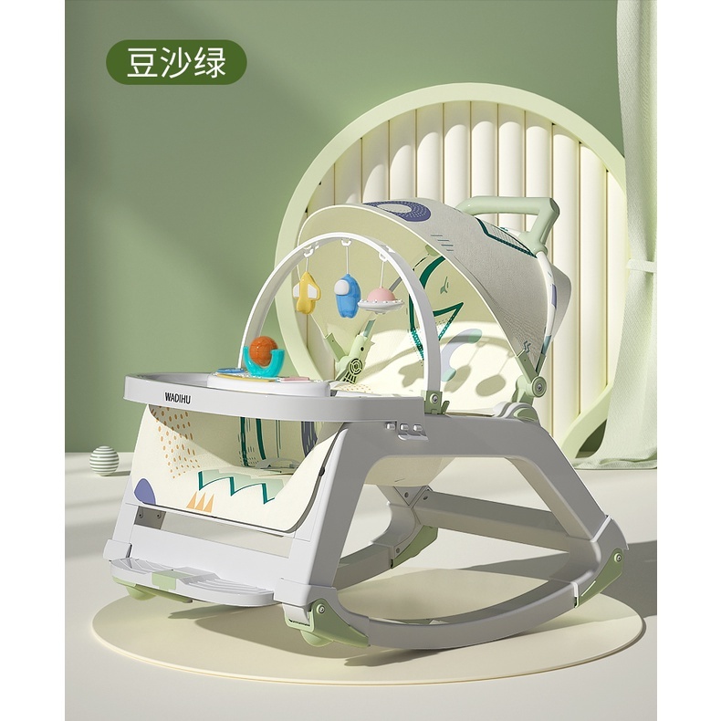 Nôi Rung, Ghế rung nhún bập bênh kiêm ghế ăn dặm cho bé có bánh xe và đồ chơi V