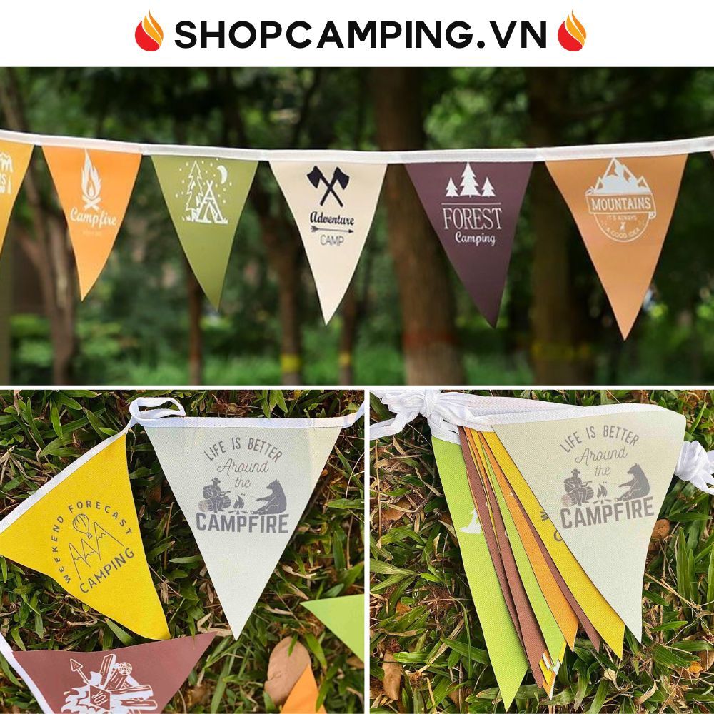 Dây cờ họa tiết trang trí 2 mặt, cờ tam giác treo lều trại, tiệc, cắm trại dã ngoại - Camping VietNam
