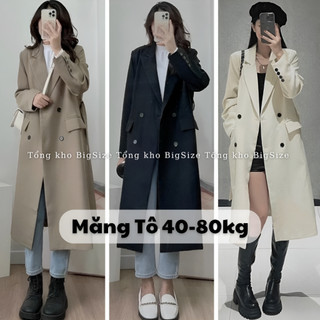 Áo khoác nữ BIGSIZE áo măng tô dáng dài đệm vai đứng form kèm đai 3910