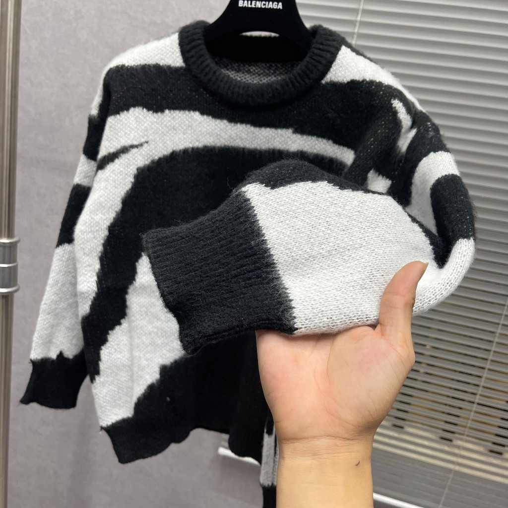 Áo sweater len nam nữ dệt hoạ tiết loang đen trắng khoang chất dày dặn cao cấp phong cách Unisex AN42P
