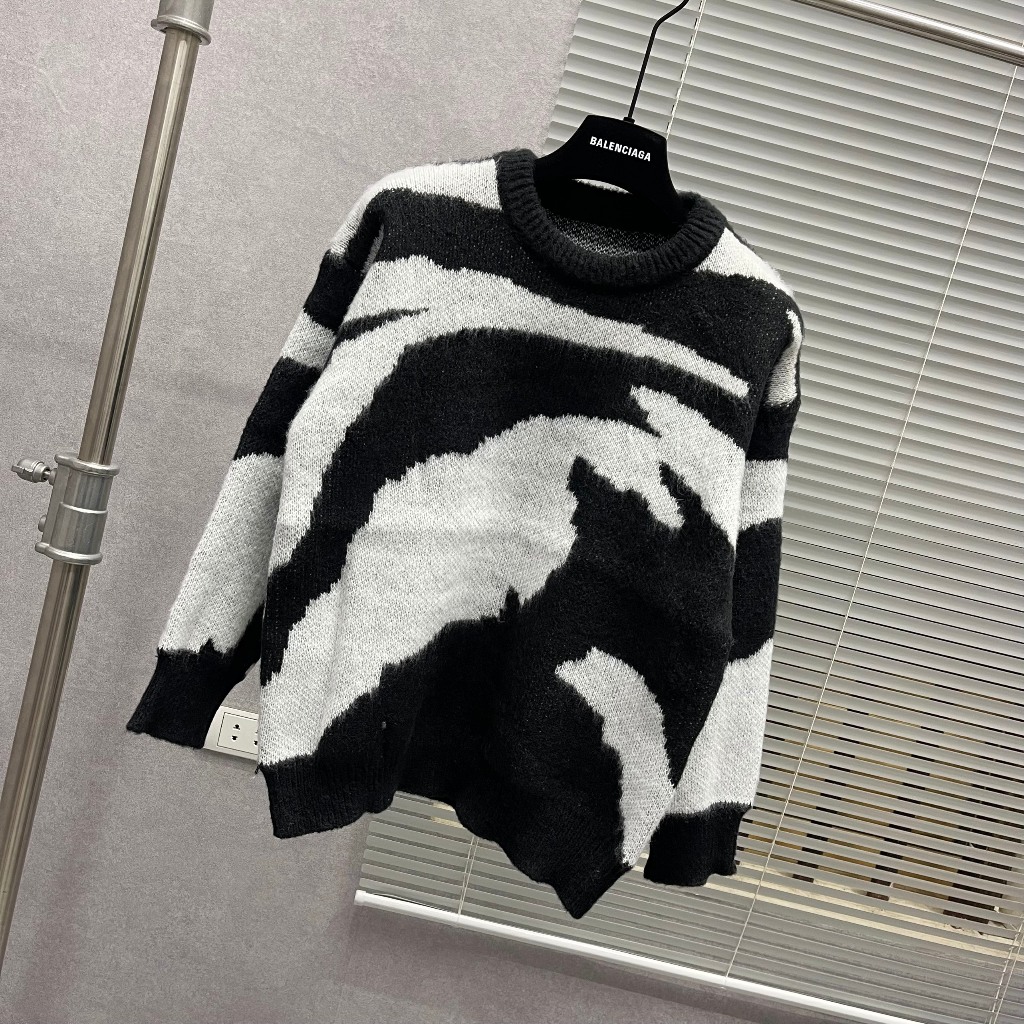 Áo sweater len nam nữ dệt hoạ tiết loang đen trắng khoang chất dày dặn cao cấp phong cách Unisex AN42P