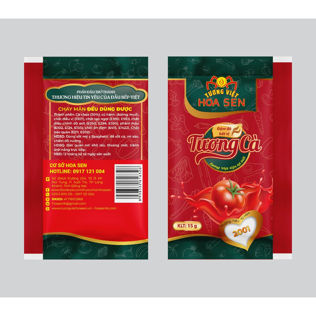 Bịch tương cà gói nhỏ 15g, tương cà take away, pizza, gà rán - Tương Việt Hoa Sen - Gói màu