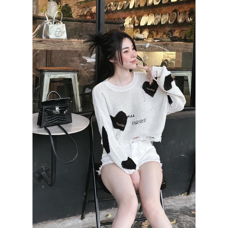 Áo len nữ form rộng dài tay dáng dài họa tiết xinh xắn to kiểu dáng ulzzang cổ tròn hàn quốc LADY QUẢNG CHÂU