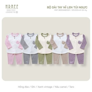 Hrnee - Bộ Kimono nỉ lông cài chéo, bộ dài tay nỉ len có túi cho bé trai, bé gái từ 6 tháng đến 4 tuổi