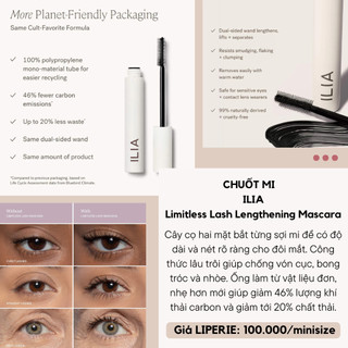 Mascara thuần chay cho da mắt và mắt nhạy cảm ILIA Limitless Lash Lengthening Clean Mascara