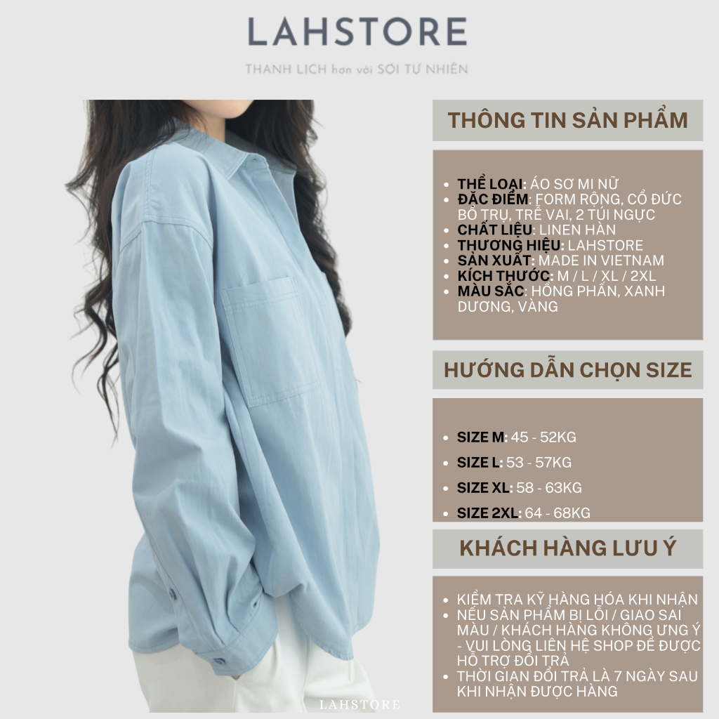 Áo sơ mi nữ form rộng tay dài trễ vai LAHSTORE chất thô premium thiết kế hai túi ngực trẻ trung