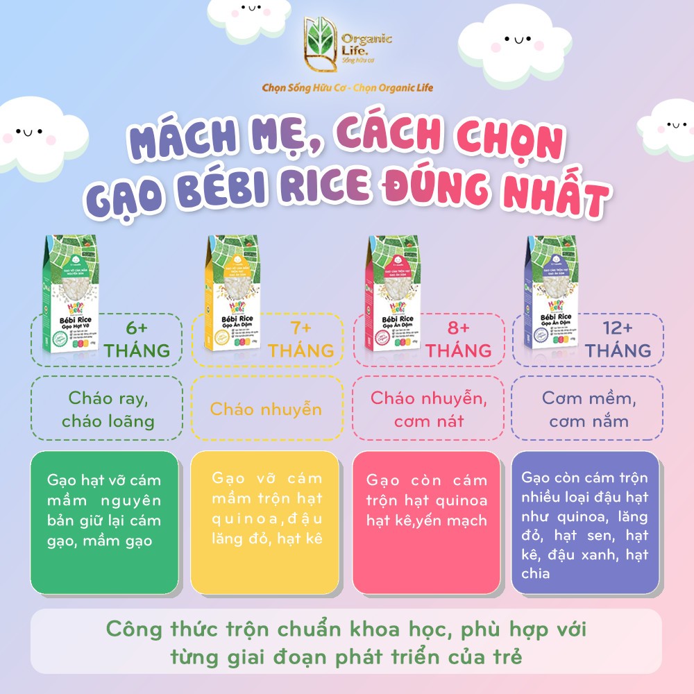 Gạo ăn dặm hữu cơ cho bé Happy Bebi Rice, gạo Nhật Japonica, gạo trắng ST25, gạo xát dối Hoa SữA