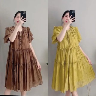 Đầm Babydoll tay tầng dáng xòe đính nút bầu bì mặc được
