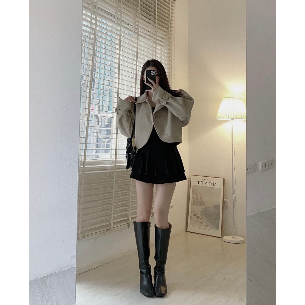 Áo dạ cao cấp croptop đan chéo sanh chảnh - ED03 - Jannahouse