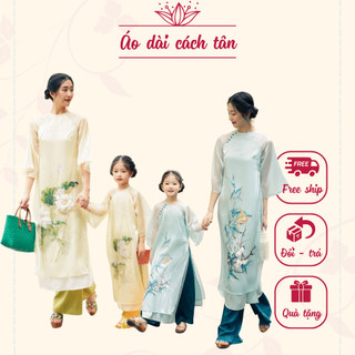 Áo dài cao cấp mẹ và con gái đủ màu đủ size chất tơ sống mềm mại in hoạ tiết bắt mắt - CT07