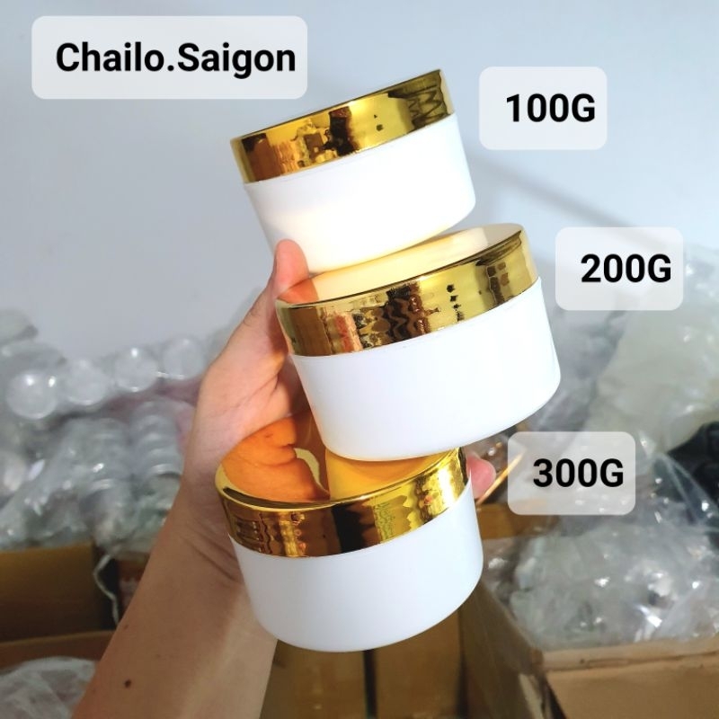 Hủ đựng kem body 100g, hủ K100 thân đen, trắng, viền vàng