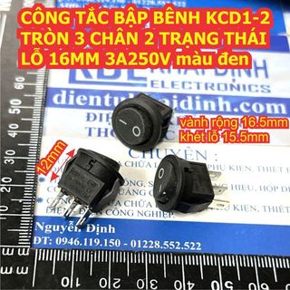 10 cái CÔNG TẮC BẬP BÊNH KCD1-2 TRÒN 2 / 3 CHÂN 2 TRẠNG THÁI LỖ 16MM 3A250V màu đen / đỏ kde5396
