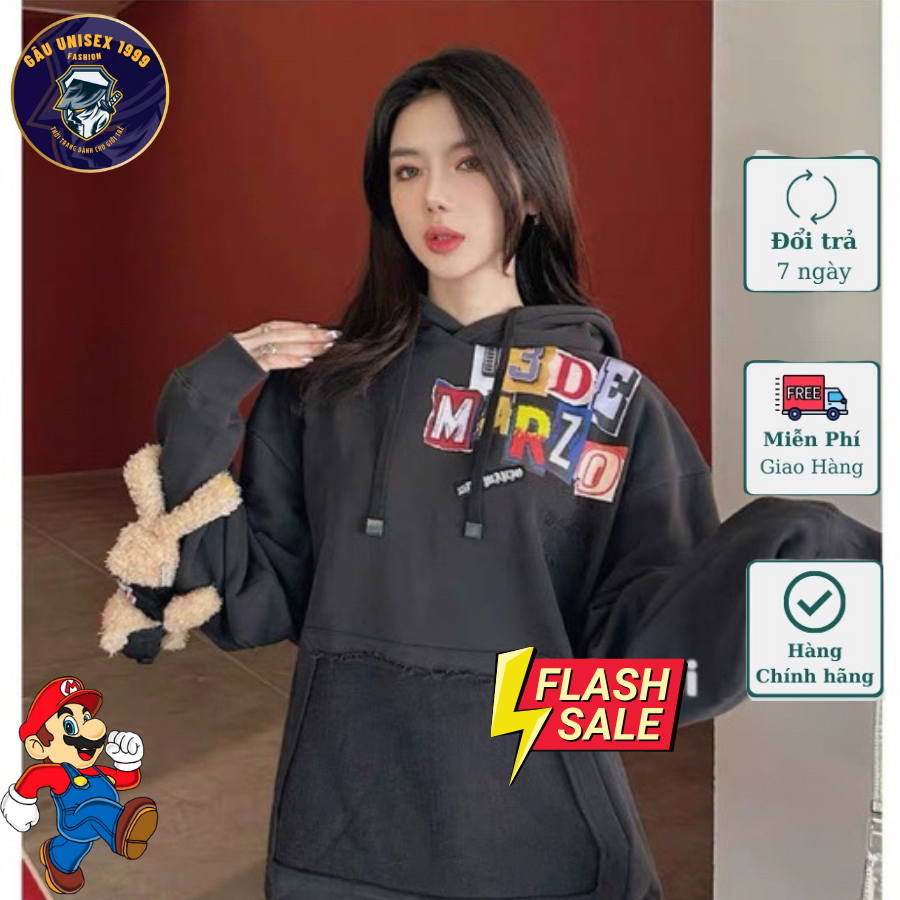 Áo Hoodie 13DE MariO Tay Đính Gấu 💙 Chất Nỉ Dày Dặn Ấm Áp Mùa Đông