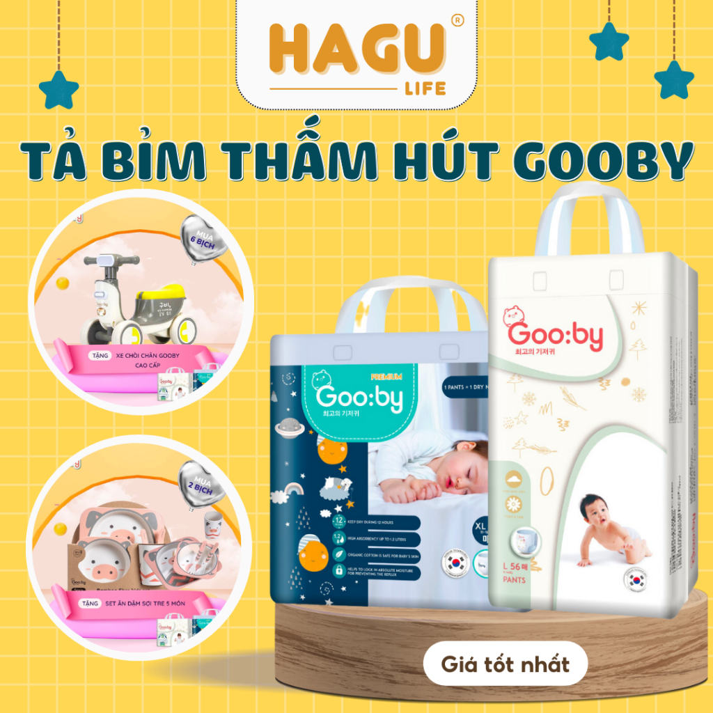 Tã Bỉm Gooby Hàn Quốc Cao Cấp size dán quần NB S M L XL XXL