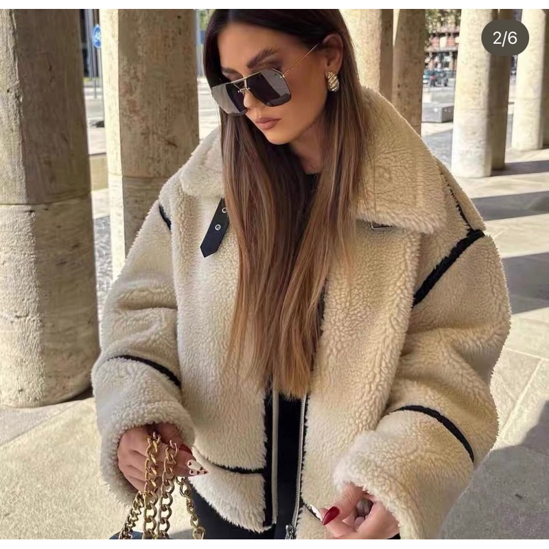Áo khoác lông cừu khóa zara hàng cao cấp