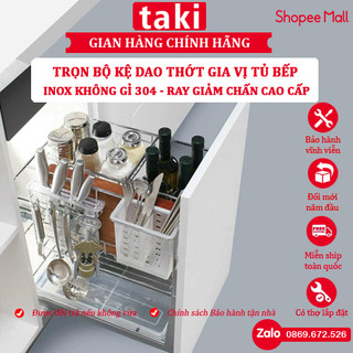 Kệ để dao thớt gia vị taki, kệ dao đa năng tủ bếp inox 304 không gỉ, ray âm giảm chấn - bảo hành trọn đời