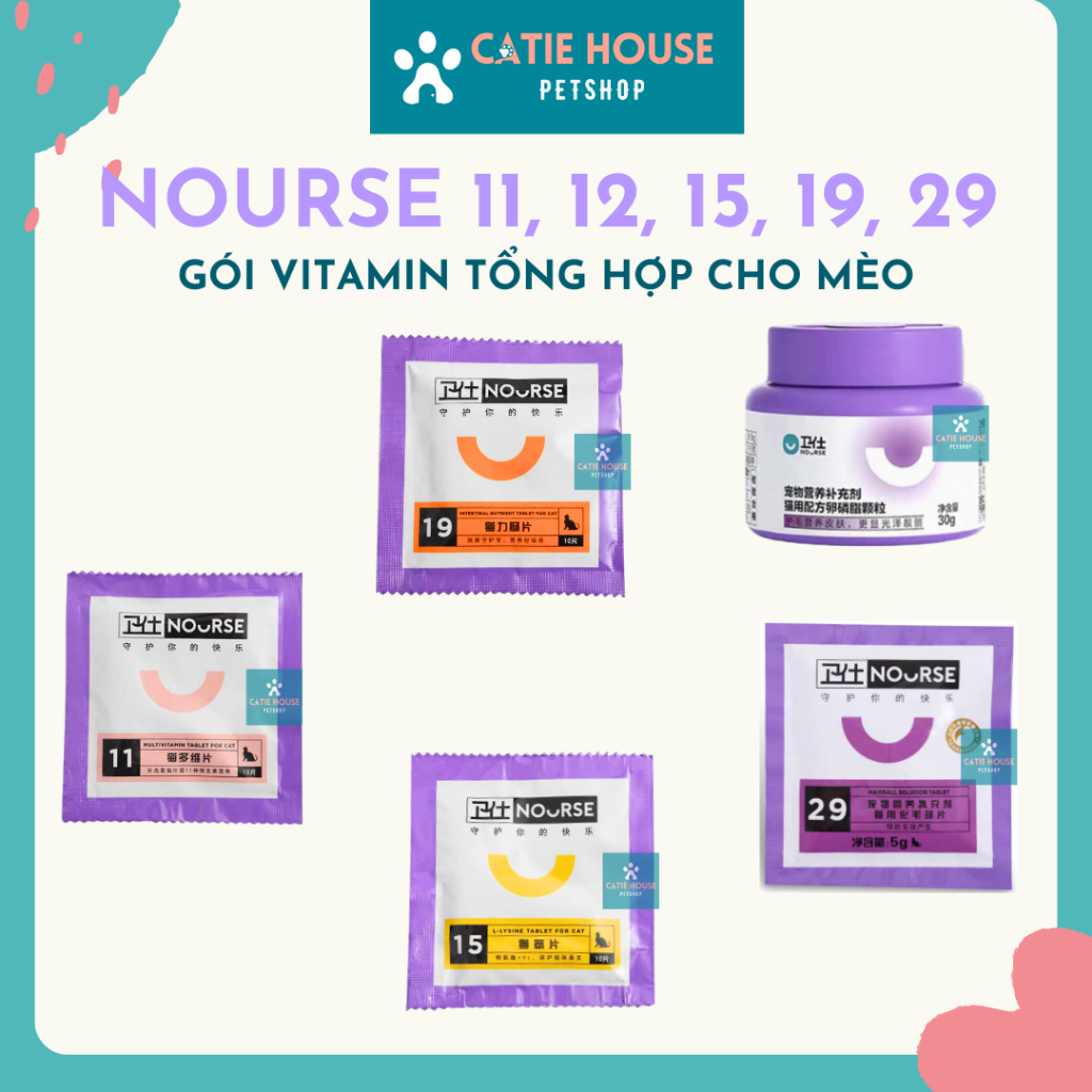 Vitamin cho mèo Nourse 15, 19, 29 tăng đề kháng, giảm búi lông, cải thiện tiêu hoá ở mèo- Gói dùng thử 10 viên