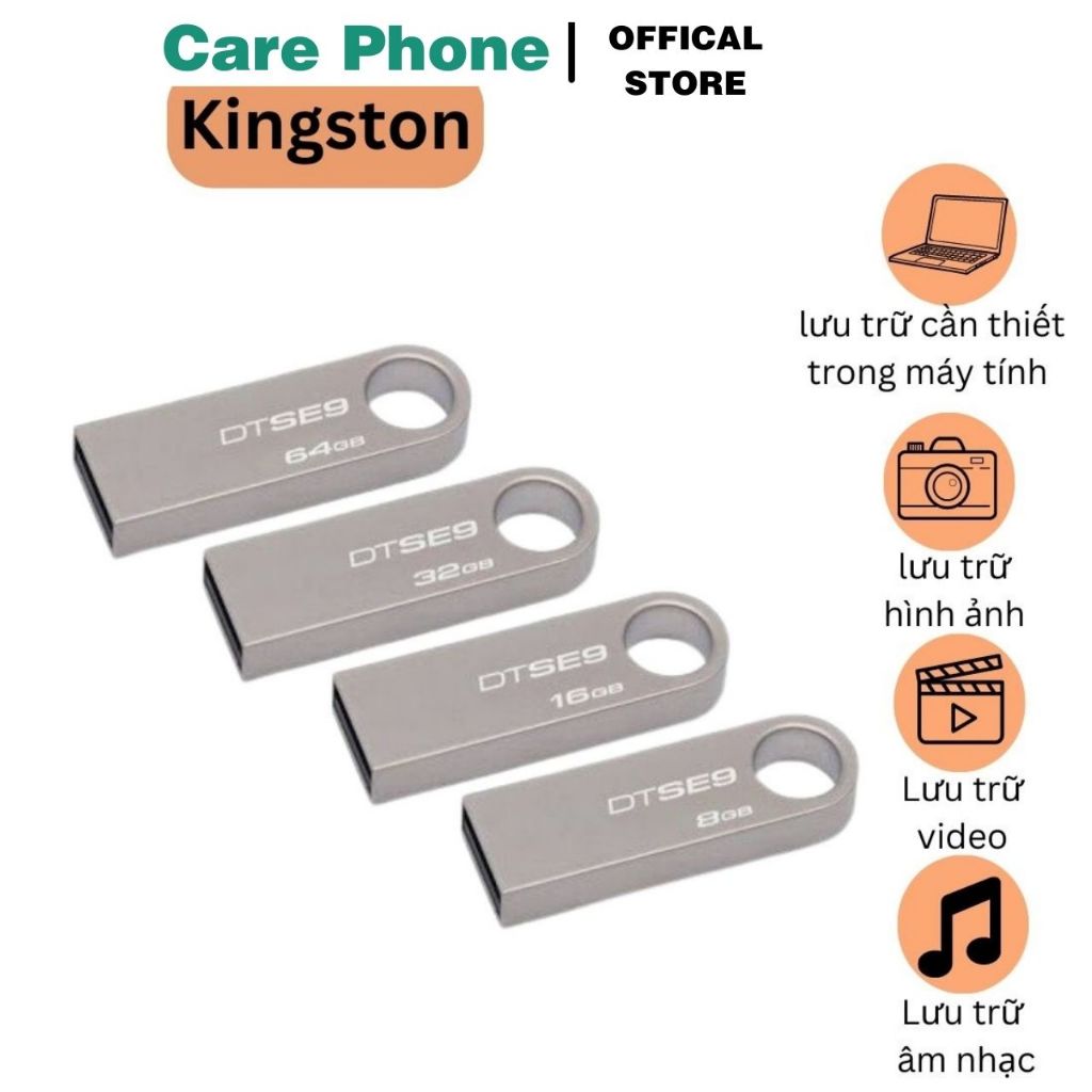 Usb Kingston 64gb / 32gb / 16gb / 8gb / 4gb /128gb lưu trữ dữ liệu thiết kế nhỏ gọn, vỏ kim loại, chống nước - CarePhone