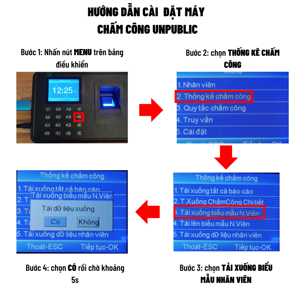 Máy Chấm Công Vân Tay - Hỗ Trợ Mẫu Tự Động Tính Lương Ngày (Fulltime) Giờ (Partime) (Bảo Hành 12 Tháng)