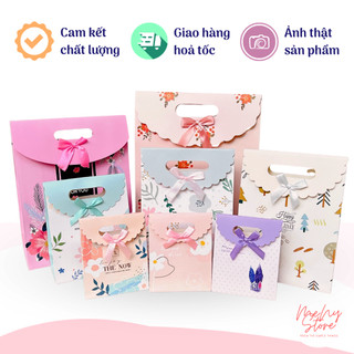 Túi giấy đựng quà tặng, mỹ phẩm có nắp nơ dán ivory loại đẹp nhiều cỡ (giao mẫu ngẫu nhiên) Menystore