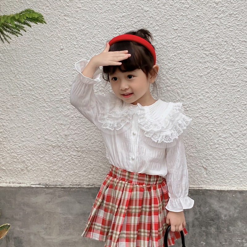Áo sơ mi trắng dài tay thêu hoa dễ thương cho bé gái