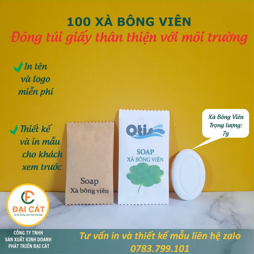 Miễn phí in logo - 100 Xà bông viên 7g đóng bao bì giấy trắng/nâu