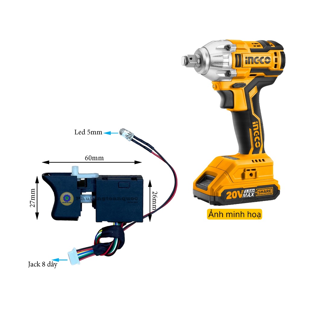 Công Tắc Máy Khoan Pin Bulong Hoặc Chuyên Vít Dùng Motor Không Chổi Than Có Đèn LED Nhỏ Tương Thích Các Dòng Máy Pin