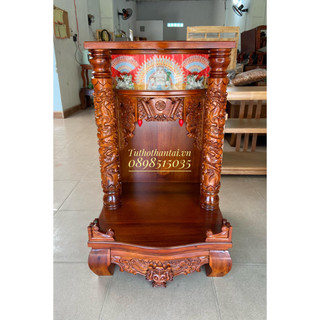 Bàn thờ thần tài có hộp đèn cột rồng 60 x 60 x 98cm - gỗ tràm bông vàng 100%