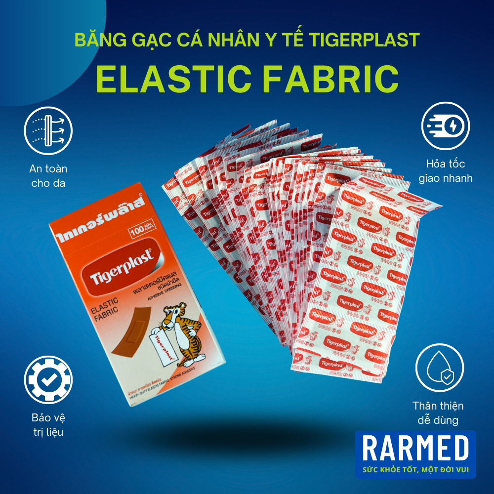 Băng cá nhân vải Tigerplast Elastic Fabric vết thương, trầy nhỏ - Hộp 100 cái