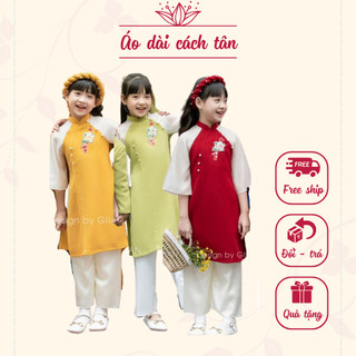 Áo dài cách tân bé gái phối tay voan điệu đà chất tuyết mưa cao cấp mềm mại - CT54