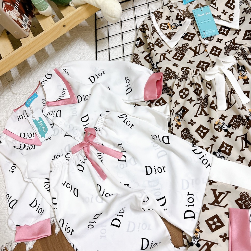 Đồ Bộ Bé Gái Mặc Nhà dài tay cao cấp Pijama Lụa Cao Cấp Cho Bé