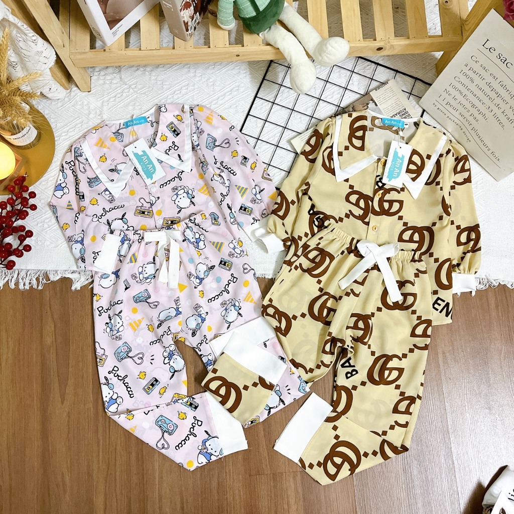 Đồ Bộ Bé Gái Mặc Nhà dài tay cao cấp - Pijama Lụa Cao Cấp Cho Bé