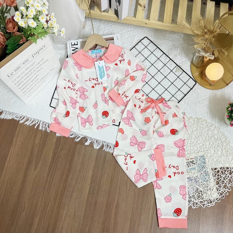 Đồ Bộ Bé Gái Mặc Nhà dài tay cao cấp Pijama Lụa Cao Cấp Cho Bé