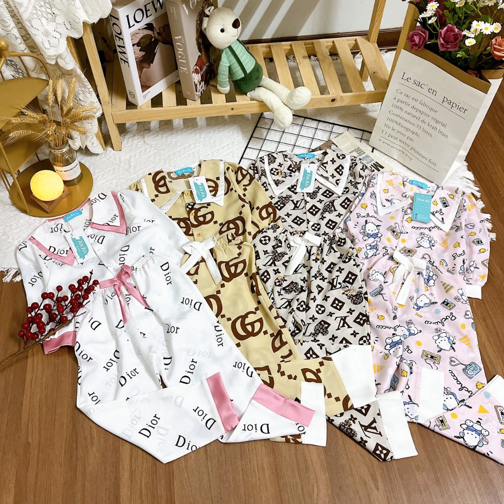 Đồ Bộ Bé Gái Mặc Nhà dài tay cao cấp Pijama Lụa Cao Cấp Cho Bé