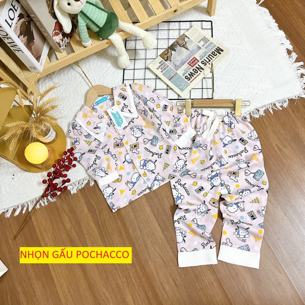 Đồ Bộ Bé Gái Mặc Nhà dài tay cao cấp Pijama Lụa Cao Cấp Cho Bé