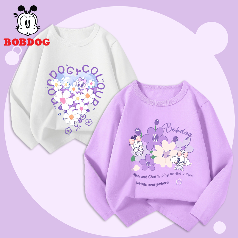 Áo dài tay bé gái BOBDOG, áo thun cotton in hình nghộ nghĩnh cho bé