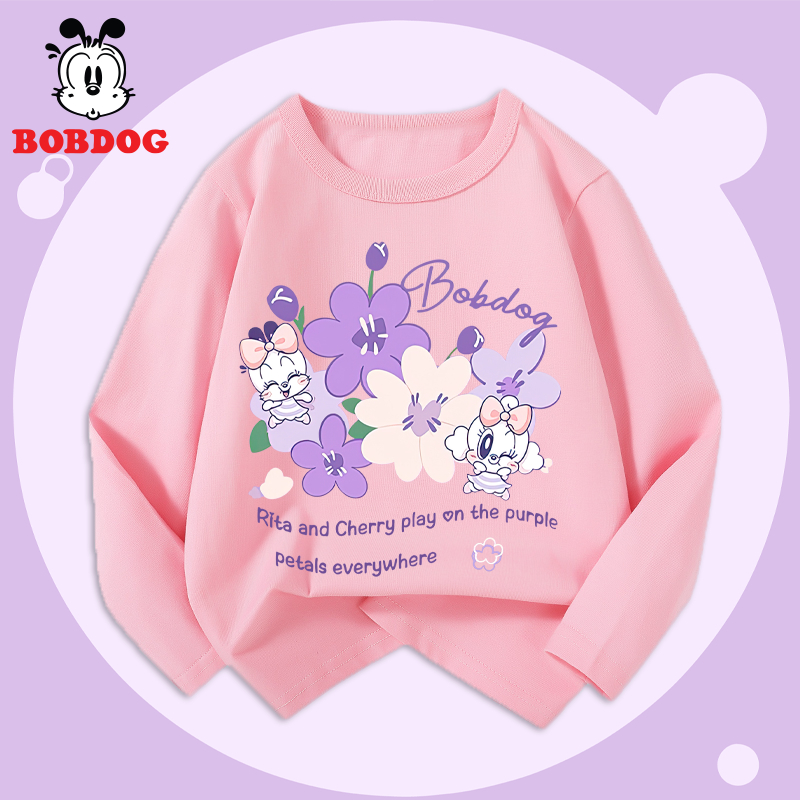 Áo dài tay bé gái BOBDOG, áo thun cotton in hình nghộ nghĩnh cho bé